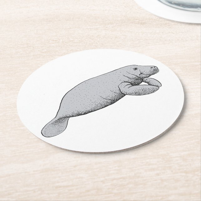 Vintage Manatee Teckning Underlägg Papper Rund (Vinklad)