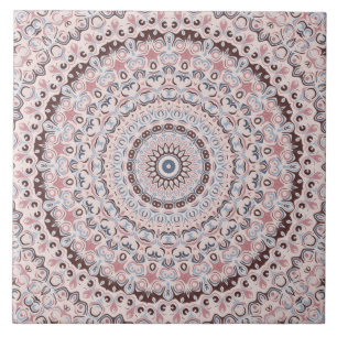 Vintage Mandala i Rosa, Brun och Blå Kakelplatta
