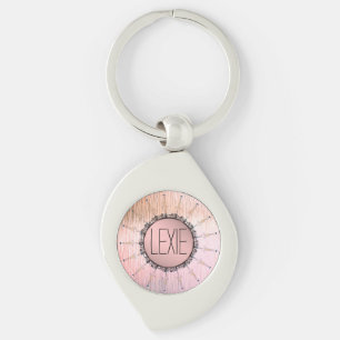 Vintage Mandala om peachy Rosa Frosted Glass Swirl Silverfärgad Nyckelring