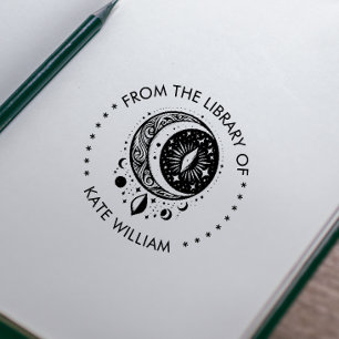 Vintage måne från bibliotek i rundan frimärke självfärgande stämpel