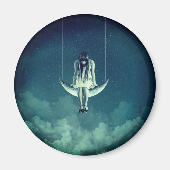 Vintage måne guthea vit magnet (Framsidan)