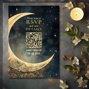 Vintage Måne och stjärnor QR-kod Celestial Bröllop OSA Kort
