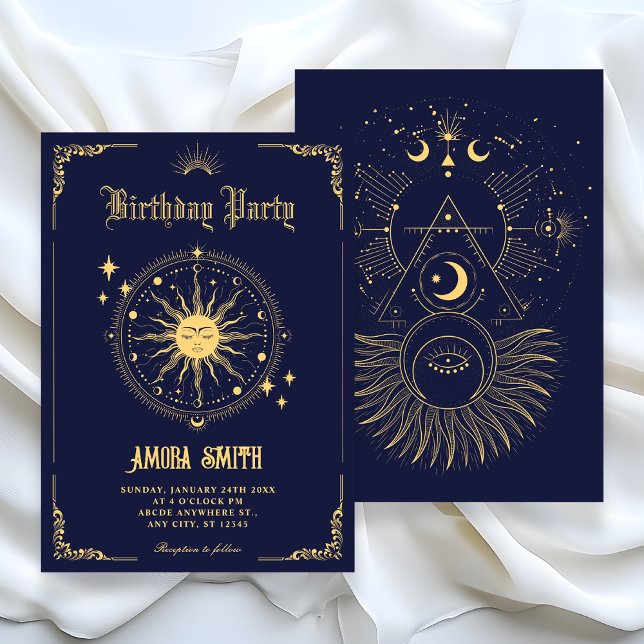 Vintage Måne Sol boho konsthymlefödelsedag Inbjudningar (Skapare uppladdad)