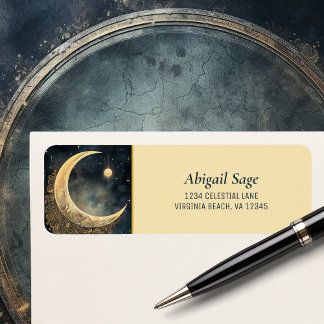 Vintage Måne, Sol, Stars Celestial Space Adress Returadress Etikett
