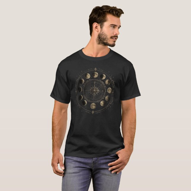 Vintage månfaser kompass Celestial T-Shirt  (Hel framsida)