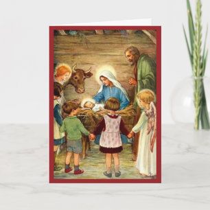 Vintage Manger Scene och Children 1930's Vacker Helgkort