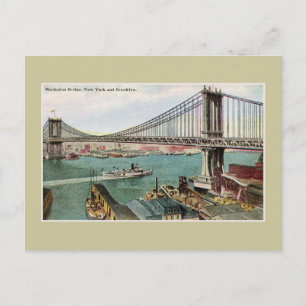 Vintage Manhattan Bridge, Hudson, Brooklyn NYC Vykort