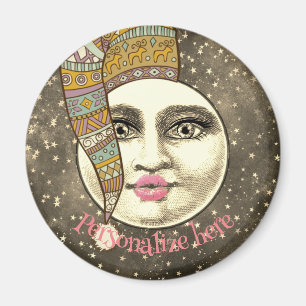 Vintage mankvinna i måne, viskvällhatt magnet