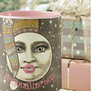 Vintage mankvinna i måne, viskvällhatt mugg