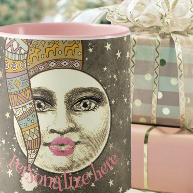 Vintage mankvinna i måne, viskvällhatt mugg (Skapare uppladdad)