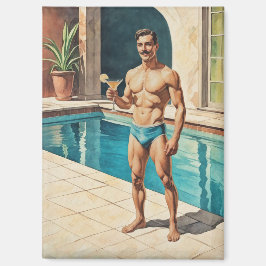 Vintage Manlig Pinup Zaddy | Retro Badbrud vid poo Magnet