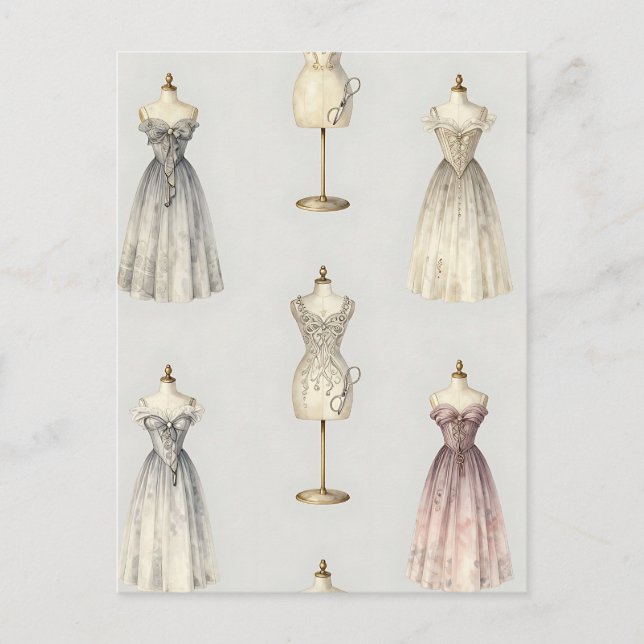 Vintage Mannequin Ballgown Pattern Vykort (Framsida)