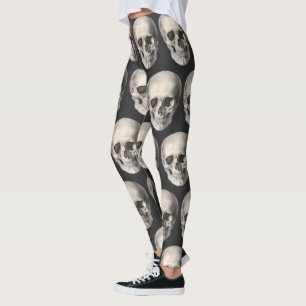 Vintage människlig anatomi skalle, Halloween skele Leggings