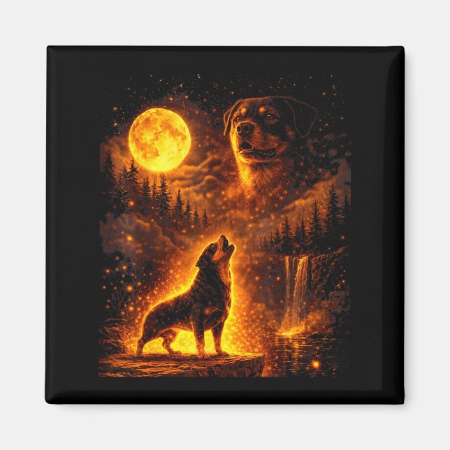 Vintage månsken hund rolig rottweiler ylar magnet (Framsidan)