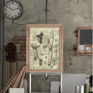 Vintage mänsklig anatomi struphuvud ben Leonardo d Poster