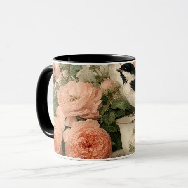 vintage-manus, tekop, pioner och fågel mugg (Framsida vänster)
