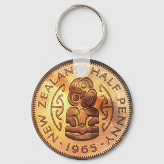 Vintage Maori Tiki Halfpenny Coin Keychains Nyckelring