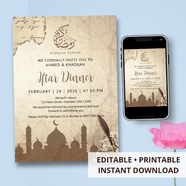 Vintage Map and Quill Ramadan Iftar Invitation Inbjudningar (Skapare uppladdad)
