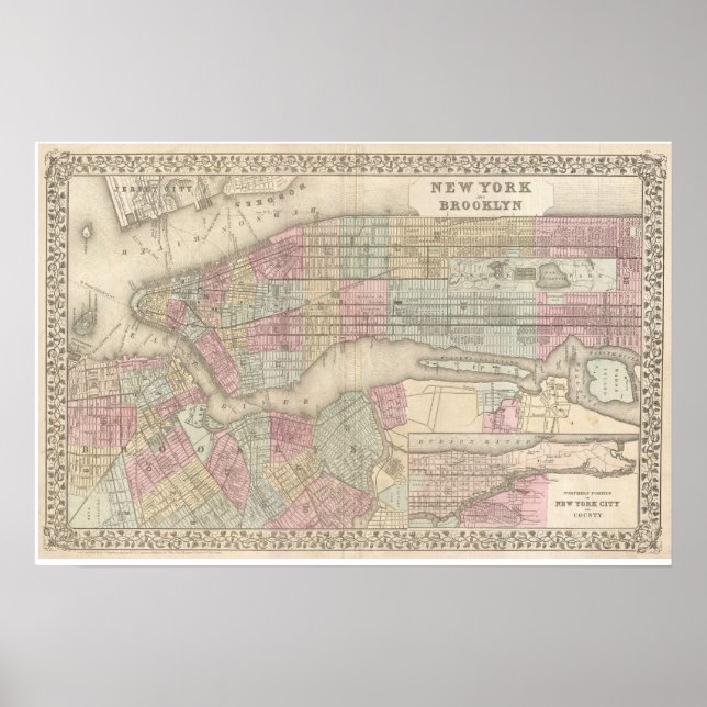 Vintage Map of Brooklyn Poster (Framsidan)