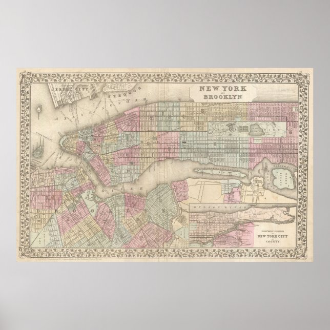 Vintage Map of Brooklyn Poster (Framsidan)