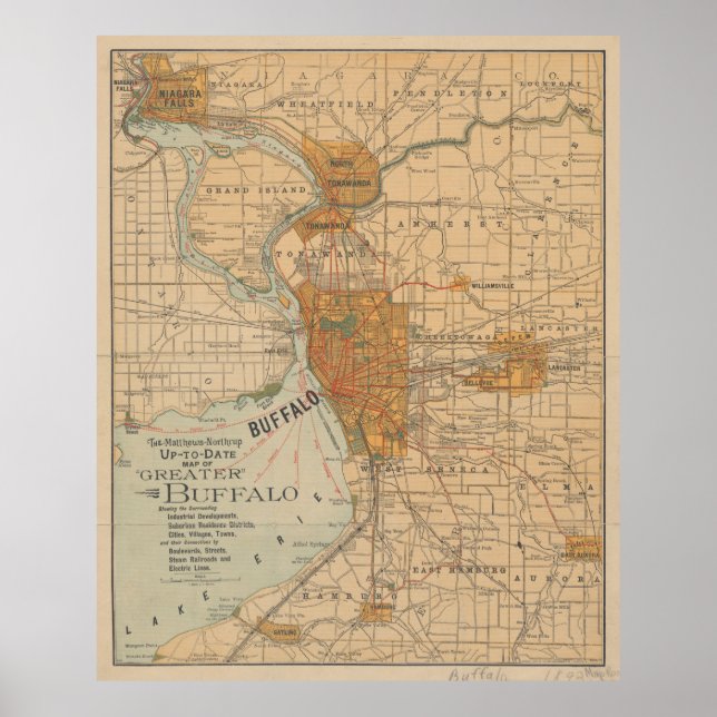 Vintage Map of Buffalo NY (1893) Poster (Framsidan)