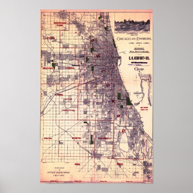Vintage Map of Chicago Poster (Framsidan)