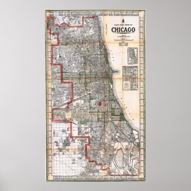 Vintage Map of Chicago Poster 1920 (Framsidan)
