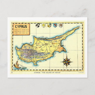 Vintage Map of Cyprus Vykort