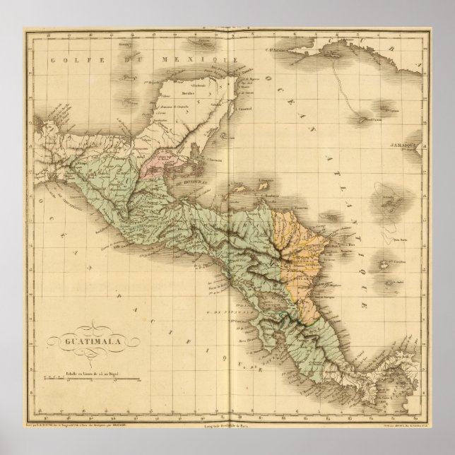 Vintage Map of Guatemala (1825) Poster (Framsidan)