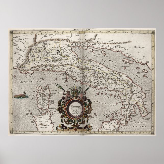 Vintage Map of Italy (1618) Poster (Framsidan)