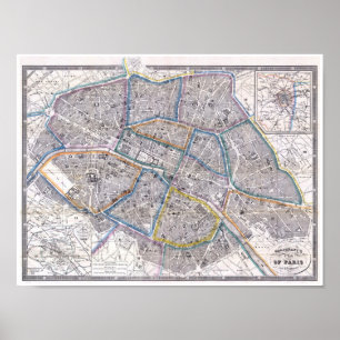 Vintage Map of Paris Galignani Poster