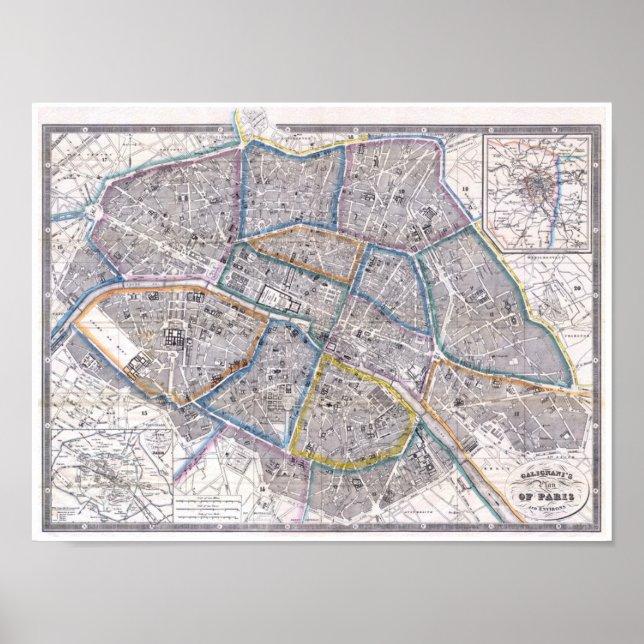 Vintage Map of Paris Galignani Poster (Framsidan)