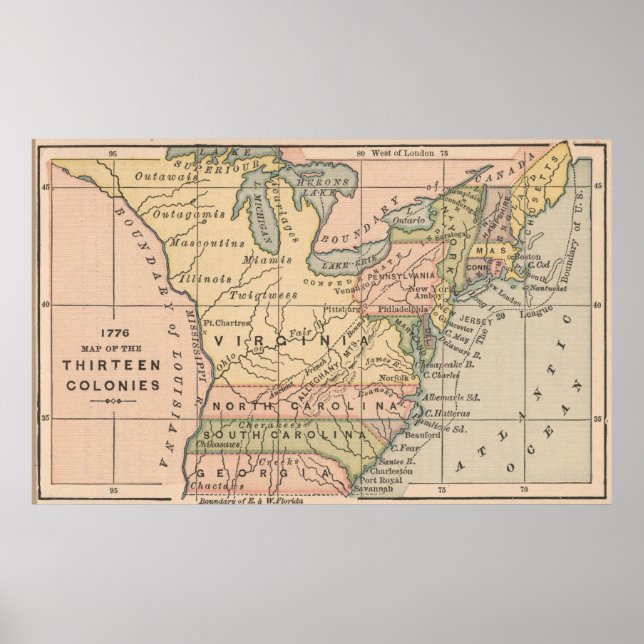 Vintage Map of The Thirteen Colonies (1885) Poster (Framsidan)