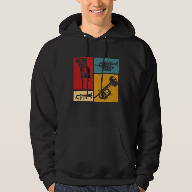 Vintage Marching Band Trumpet Player Retro Design Hoodie (Framsida)