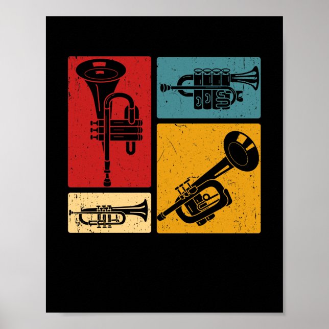 Vintage Marching Band Trumpet Player Retro Design Poster (Framsidan)