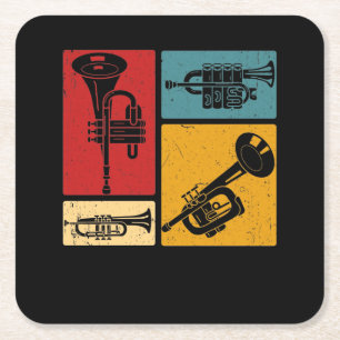 Vintage Marching Band Trumpet Player Retro Design Underlägg Papper Kvadrat