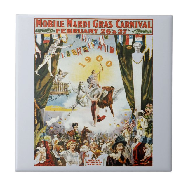 Vintage Mardi Gras Poster Kakelplatta (Framsidan)