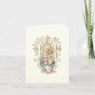 Vintage Maria och barn religiös blomster- Helgkort
