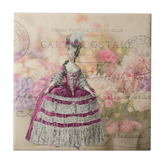 Vintage Marie Antoinette Ceramic Tile Kakelplatta (Framsidan)
