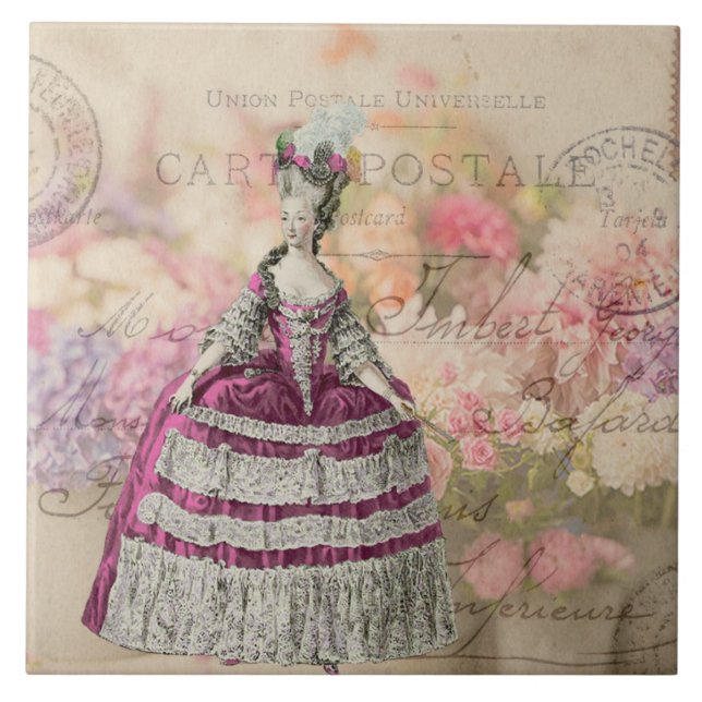 Vintage Marie Antoinette Ceramic Tile Kakelplatta (Framsidan)