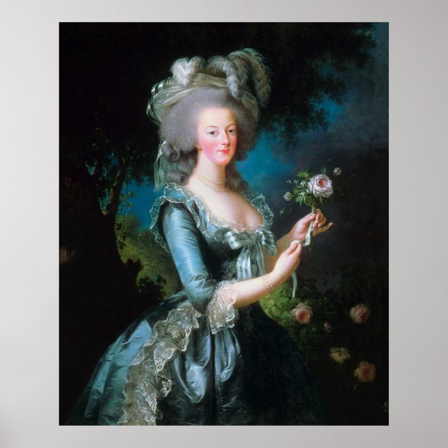 Vintage Marie Antoinette med Rosa ros Poster (Framsidan)