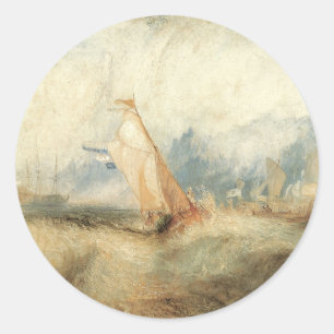 Vintage marin landskapsmålning av Joseph Turner Runt Klistermärke