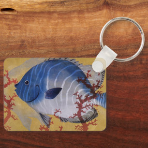 Vintage Marin Ocean Life Tropical Blue Fish Coral Nyckelring