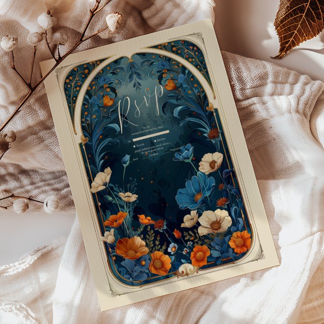 Vintage Marinblå Art Nouveau Bröllop OSA Kort (Skapare uppladdad)