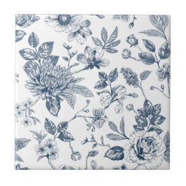 Vintage marinblå blomstergallaj Toile-De-Jouy-möns Kakelplatta