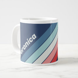 Vintage Marinblå Ränder med Namn Jumbo Mugg
