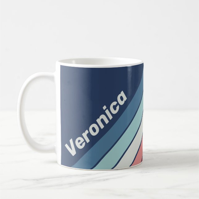 Vintage Marinblå Ränder med Namn Kaffemugg (Vänster)