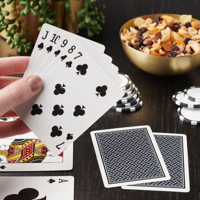 Vintage Marinblå Vitt Japanskt Vävmönster Casinokort (På plats)