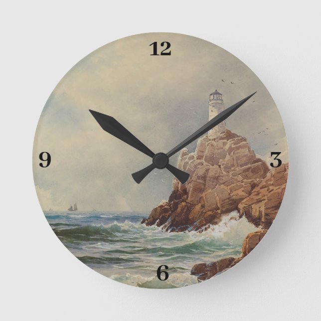 Vintage Marine Lighthouse Alfred Thompson Bricher Rund Klocka (Framsida)