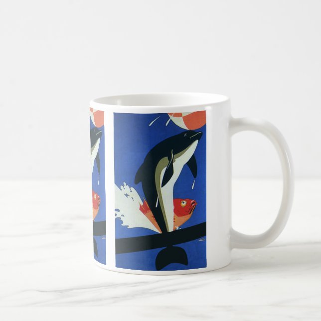 Vintage Marinliv, Delfin och Guld fisk Kaffemugg (Höger)